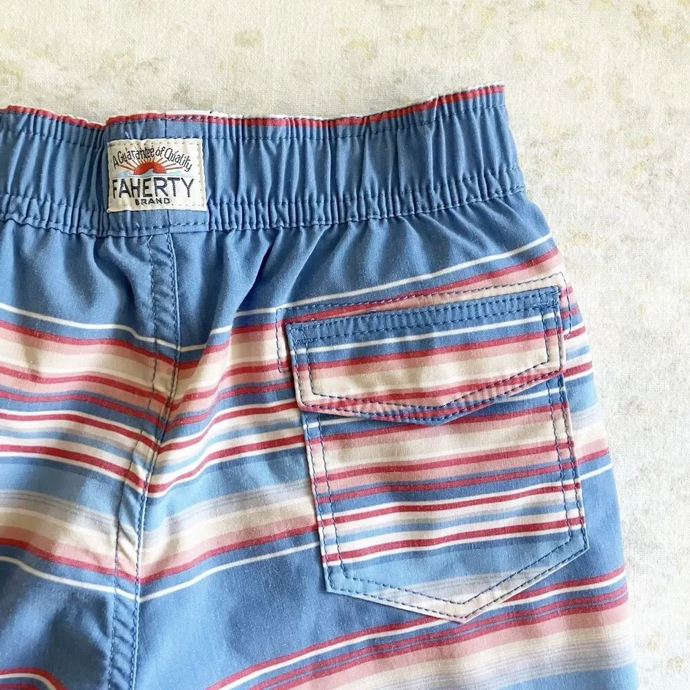 Faherty Board Shorts Swim Trunks Boys Sz 4T Blue Striped Retro Classic Pockets